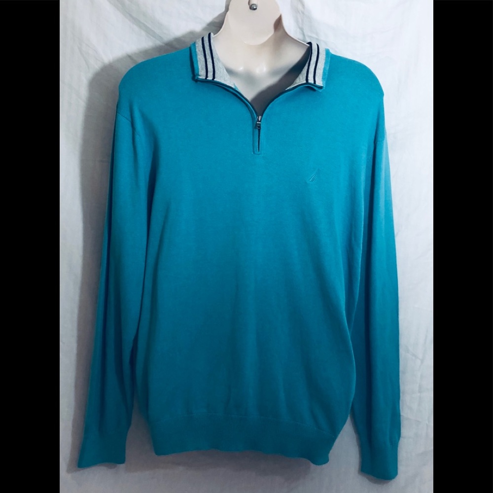 Nautical Men’s Half Zip Aqua Sweater XXL